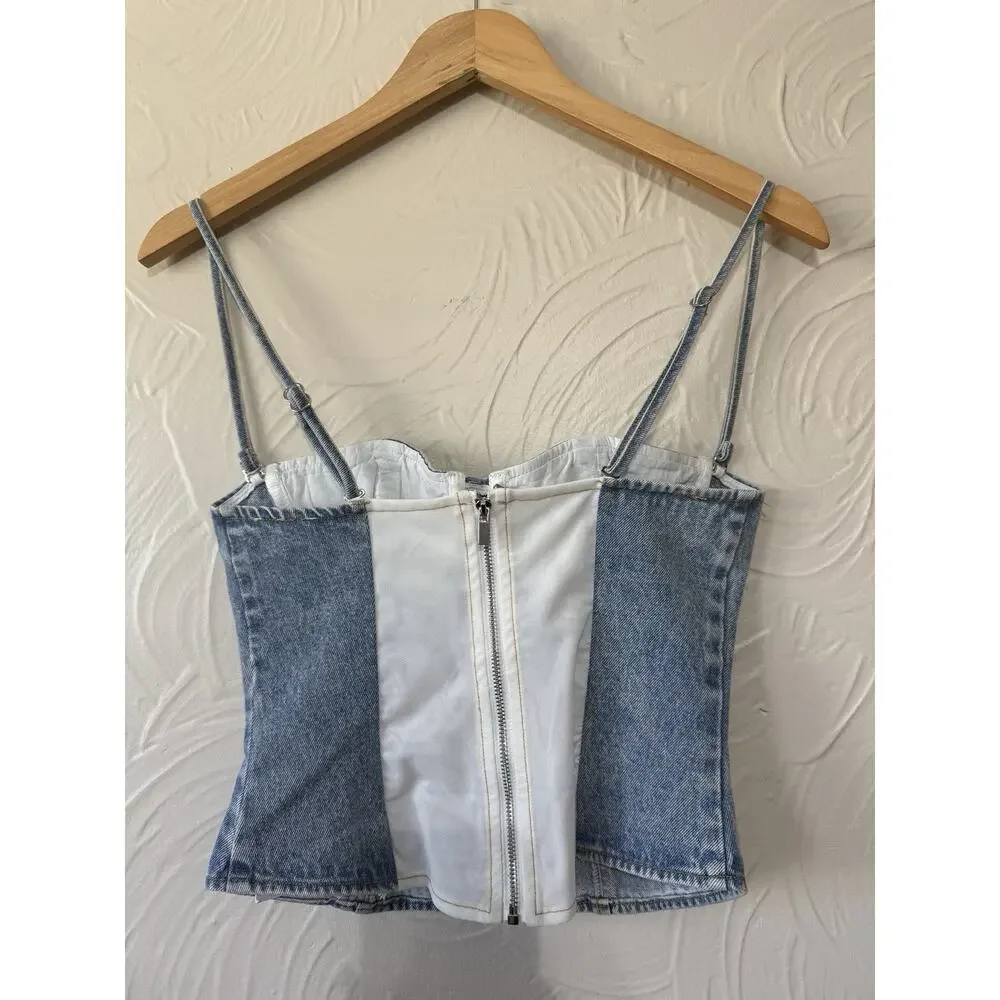 WeWoreWhat Denim Underwire Corset Top Y2K Structured Bustier Light Wash Size 2 - Picture 4 of 8